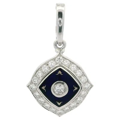 Pre-owned Fabergé 18k White Gold 0.58ctw Diamond W/ Blue Enamel Work Enhancer Bail Pendant