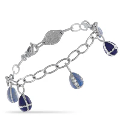 Fabergé 18k White Gold Diamond And Blue Enamel Egg Charm Bracelet Fb10-12225 In Multi
