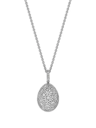 Fabergé 18kt White Gold Emotion Egg Diamond Necklace In Silver