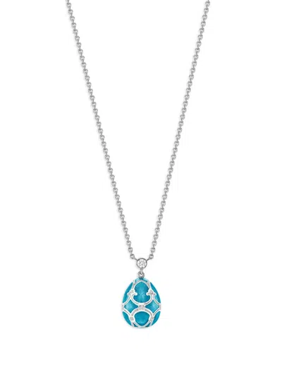 Fabergé 18kt White Gold Heritage Petite Egg Diamond Necklace In Blue