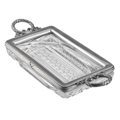 Pre-owned Fabergé A Rectangular  Cut Glass & Silver Tray In Multi