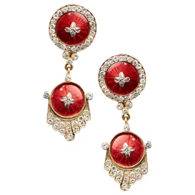 Pre-owned Fabergé Antique Faberge Enamel & Diamond Earrings Circa 1899-1903 In Multi