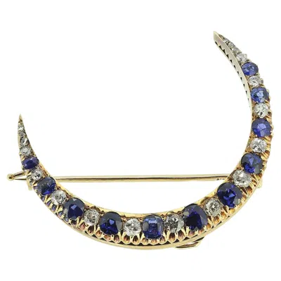 Pre-owned Fabergé Antique Sapphire And Diamond Crescent Brooch In Blue