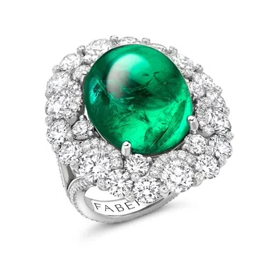 Fabergé Cabochon Emerald And Diamond Ring In Metallic