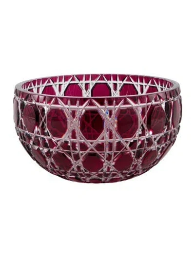 Pre-owned Fabergé Cut Crystal Centerpiece Bowl In Burgundy/clear