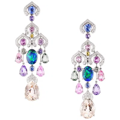 Pre-owned Fabergé Délices D'été Collection Diamond Sapphire Black Opal Earrings In Blue