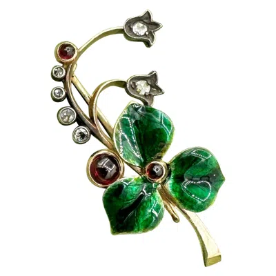 Pre-owned Fabergé Faberge Diamond Enamel Flower Brooch Antique 1900 August Hollming Workmaster In Multi