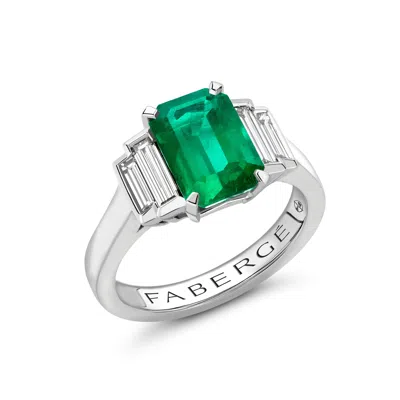 Fabergé Emerald Cut Emerald And Diamond Ring In Green