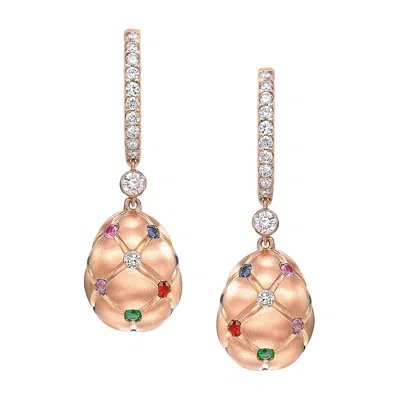 Fabergé Forever Quilted Egg Drop Earrings With Mixed Gemstones In Pink