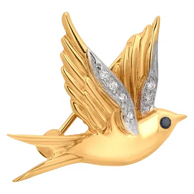 Pre-owned Fabergé Franklin Mint  14k Yellow Gold Bird Brooch With Diamond Accents