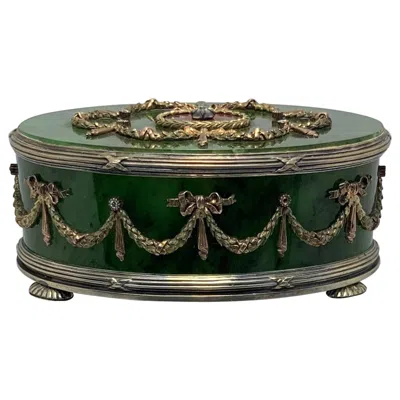 Pre-owned Fabergé Guilloche Nephrite Jade Trinket Box, Style Of Faberge In Green