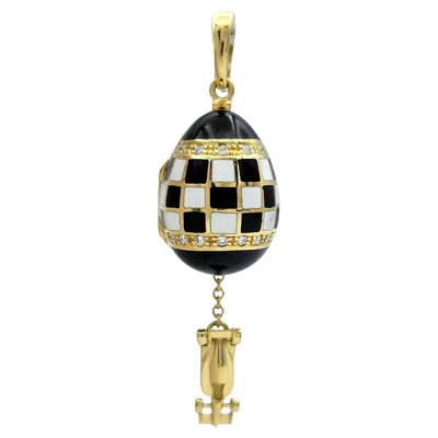 Pre-owned Fabergé Indy 500 Checkered Enamel & Diamond Egg Pendant In 18 Karat Yellow Gold