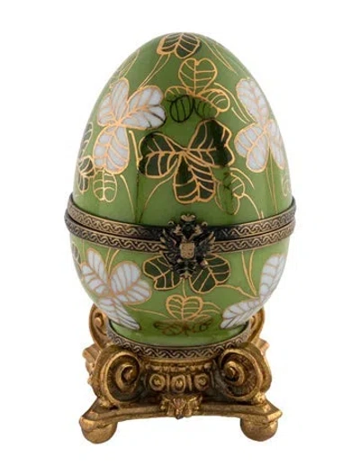 Pre-owned Fabergé Limoges Imperial Clover Egg Box In Green