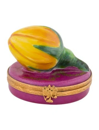 Pre-owned Fabergé Limoges Porcelain Rose Bud Trinket Box In Purple