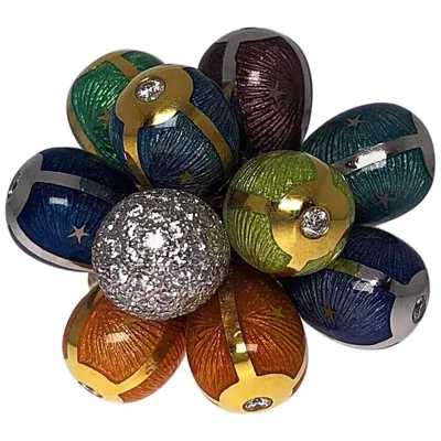 Pre-owned Fabergé Modern Faberge 1.53 Carat, Multicolored Enamel Egg Cluster Ring