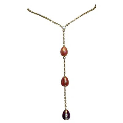 Pre-owned Fabergé Modern Faberge 18 Karat Yellow Gold, Enamel And Diamond Cascading Egg Necklace