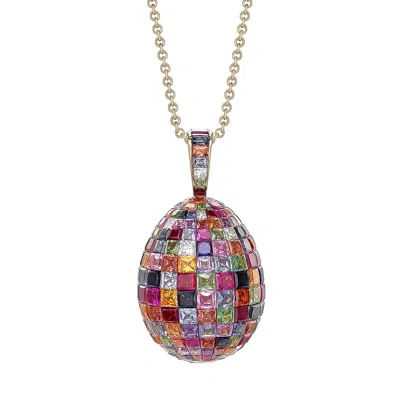 Fabergé Mosaic Mixed Gemstones Egg Pendant In Green