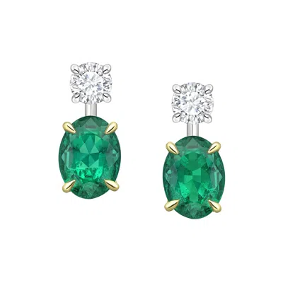 Fabergé Oval Cut Emerald And Brilliant Diamond Earrings In Purple