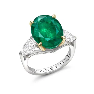 Fabergé Oval Cut Emerald And Diamond Chevron Ring In Neutral