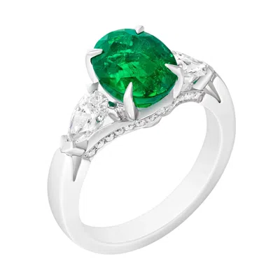 Fabergé Oval Cut Emerald And Diamond Ring In White