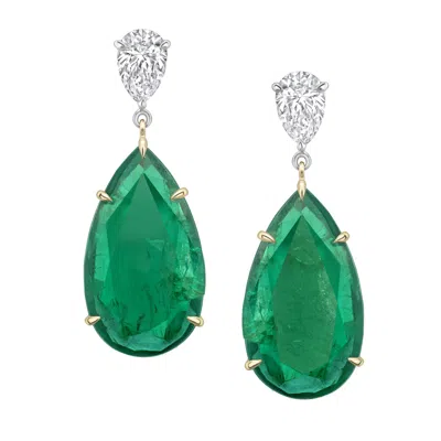 Fabergé Pear Cut Emerald And Diamond Drop Earrings In Pattern