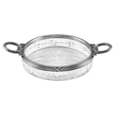 Pre-owned Fabergé Round Cut Glass & Silver Dish In Multi