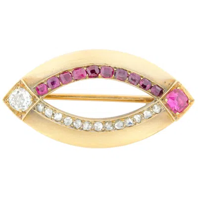 Pre-owned Fabergé Ruby And Diamond Set Brooch In Yellow Gold