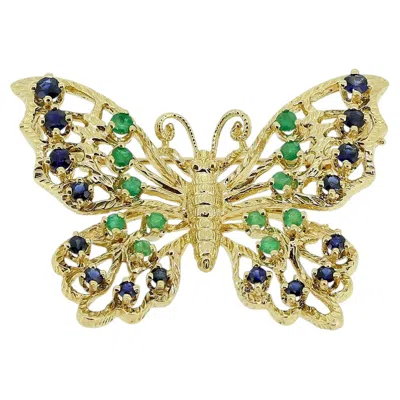 Pre-owned Fabergé Sapphire And Emerald Butterly Pendant Brooch In Green