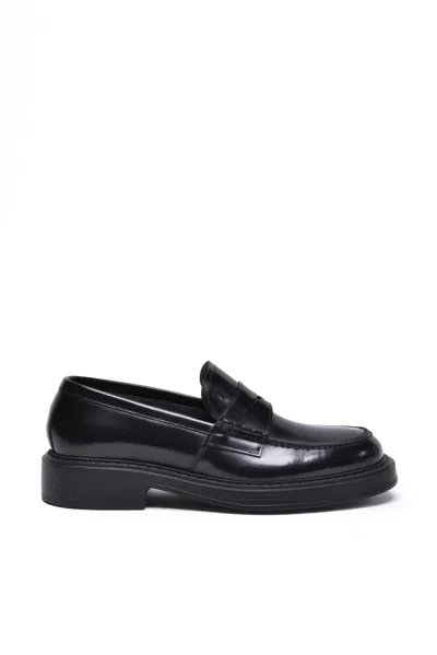 Fabi Brushed Leather Loafers - Black