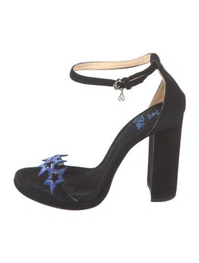 Pre-owned Fabi Suede Crystal Embellishments Sandals In Black