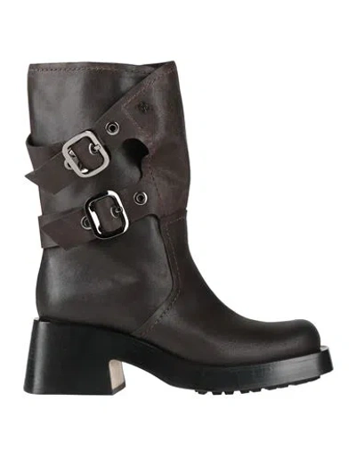 Fabi Woman Ankle Boots Dark Brown Size 8 Leather In Black
