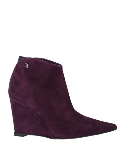 Fabi Woman Ankle Boots Dark Purple Size 8 Leather In Red