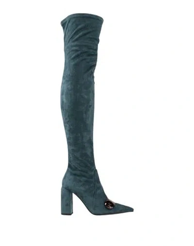 Fabi Woman Boot Deep Teal Size 7 Textile Fibers, Leather In Green