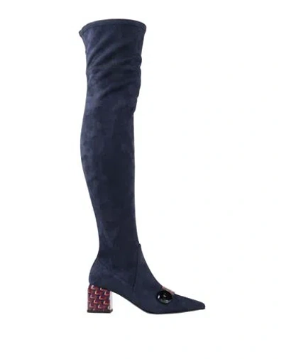 Fabi Woman Boot Navy Blue Size 7 Leather, Textile Fibers