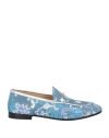 Fabi Woman Loafers Pastel Blue Size 8 Textile Fibers, Leather