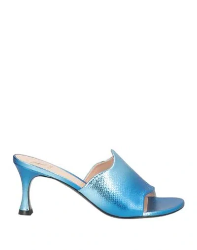 Fabi Woman Sandals Azure Size 8.5 Leather In Blue