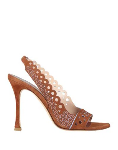 Fabi Woman Sandals Brick Size 9 Leather In Brown