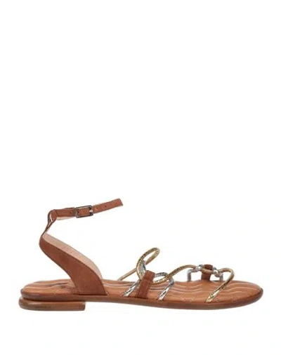 Fabi Woman Sandals Gold Size 9 Leather In Brown