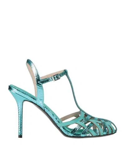 Fabi Woman Sandals Turquoise Size 9 Leather In Blue