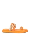 Fabi Woman Thong Sandal Orange Size 8 Leather In Orange