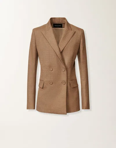 Fabiana Filippi Double-breasted Jacket In Prince Of Wales Check In Brown
