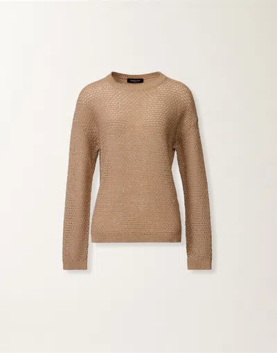 Fabiana Filippi Cotton Ribbon-knit Sweater With Sequins In Brown