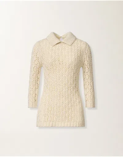 Fabiana Filippi Cotton Tape-knit Sweater With Sequins In Neutral
