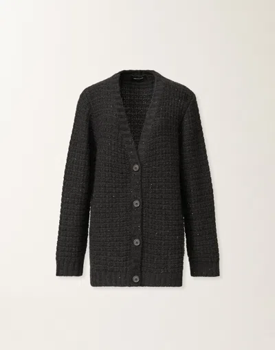 Fabiana Filippi Platinum Cardigan With Sequins In Black