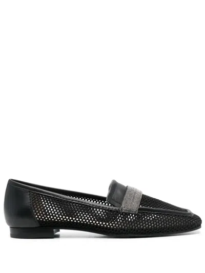 Fabiana Filippi 10mm Mesh Square-toe Loafers In Schwarz