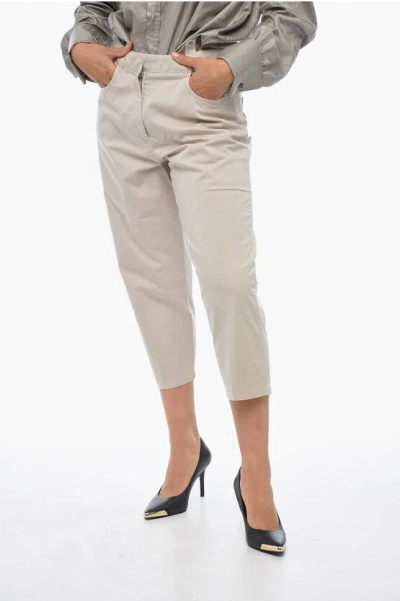 Fabiana Filippi 5 Pocket Cropped Fit Stretch Cotton Pants In Beige