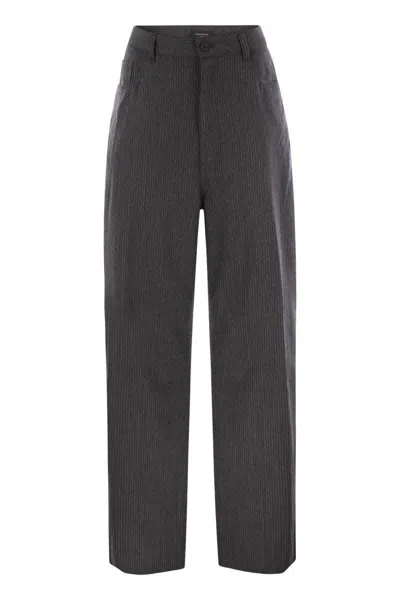 Fabiana Filippi Grey Pants With Belt Loops And Pinstripe Motif In Wool Woman