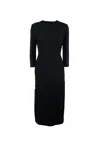 Fabiana Filippi Sleeve Crew Neck Midi Dress With Slit In Nero