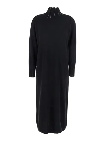 Fabiana Filippi Ribbed-neckline Day Dress In Black