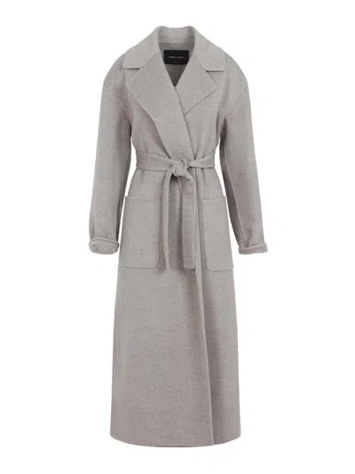 Fabiana Filippi Coriander Grey Virgin Wool Belted Coat In Gray